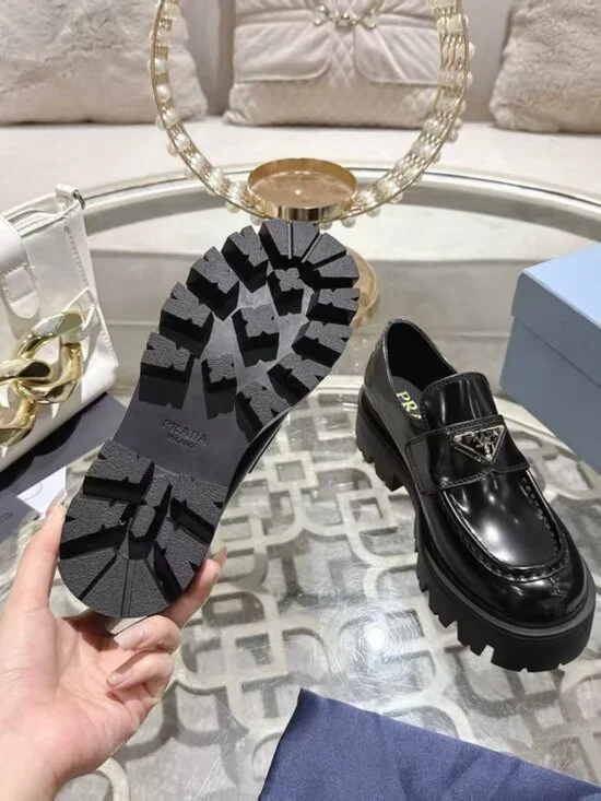 Women's Black Patent Prada Loafers - Picture 9 of 9